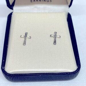 Vintage Baby or Childs Sterling Silver Cross Earrings .25” in Box Gorgeous